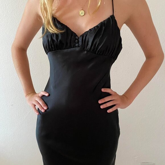 Zara Satin Midi Slip Dress Black Size Large - Picture 2 of 7